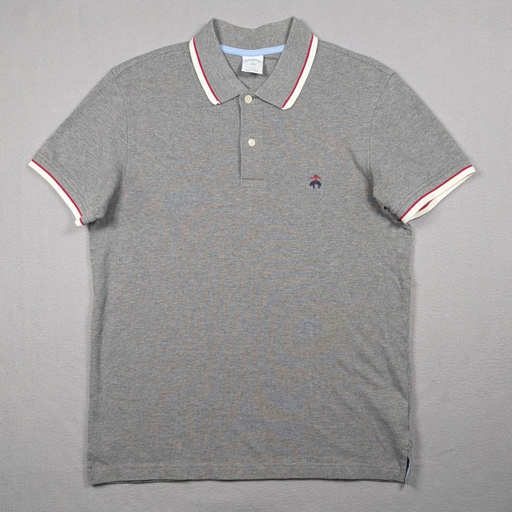 Brooks Brothers Performance Polo Mens Medium Grey Slim Fit Tipped Pique Lamb